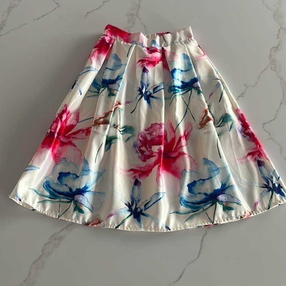 SATIN Midi Skirt Watercolor Flowers